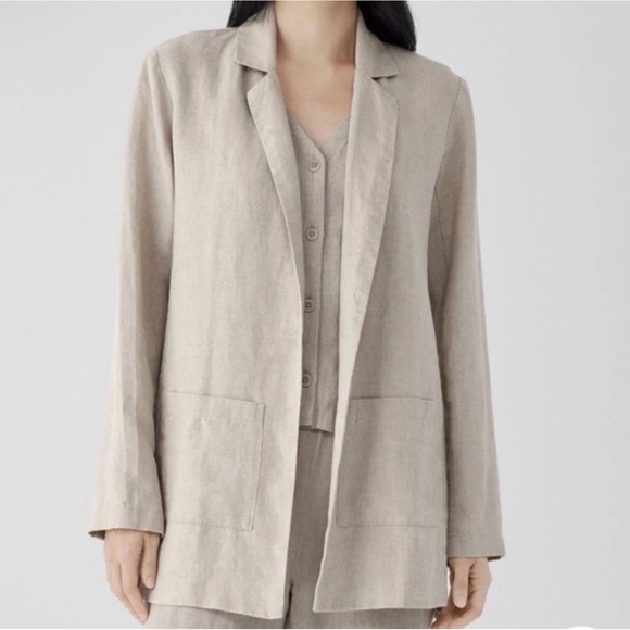 Eileen Fisher Jackets & Blazers - Eileen Fisher Size XS 100% Organic Linen Long Notch Collar Open Front Blazer